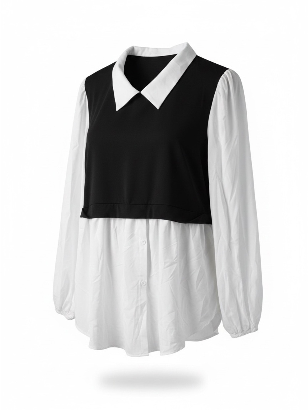 Black & White Layered Collared Blouse - Women's Top